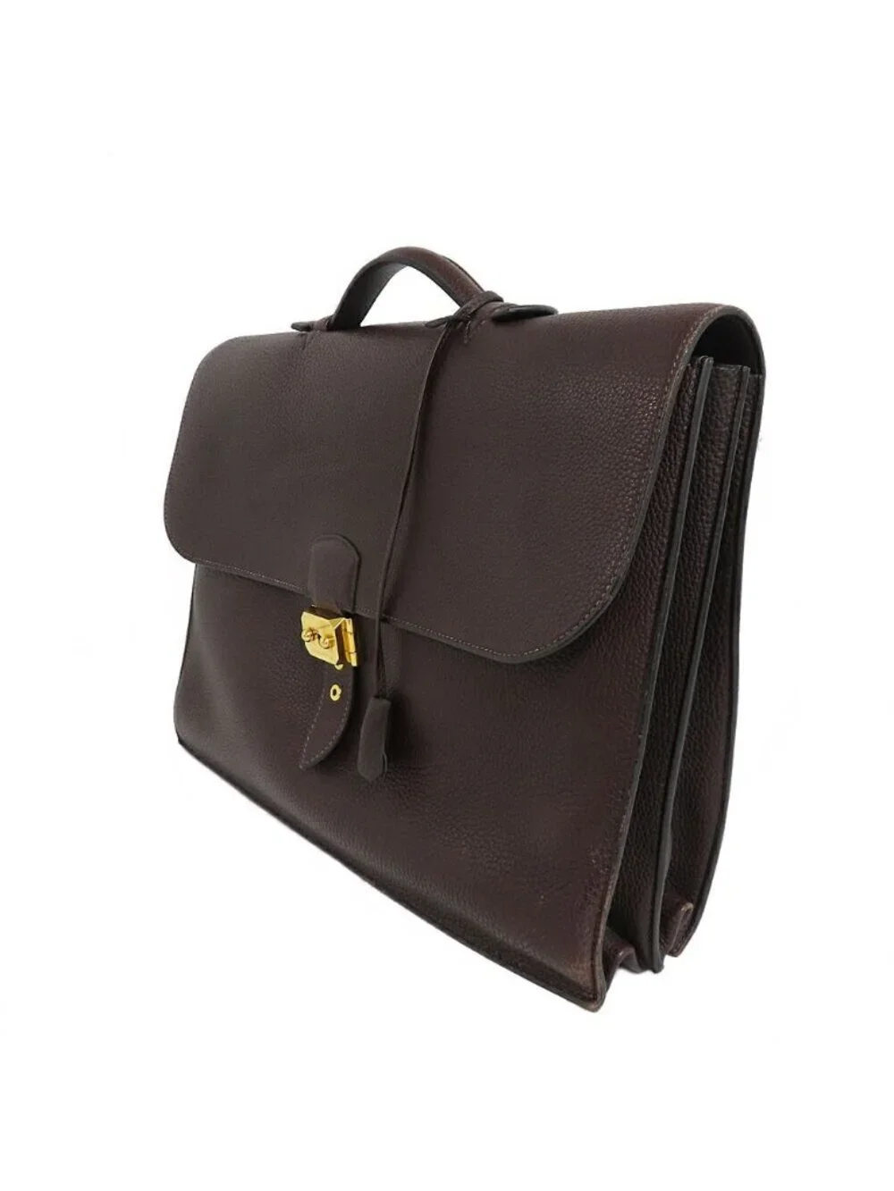Hermes Sac A Depeches 41 Brown Togo Gold Document